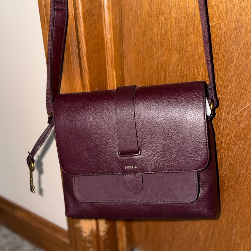 Fossil Women's Burgundy Leather Crossbody Bag